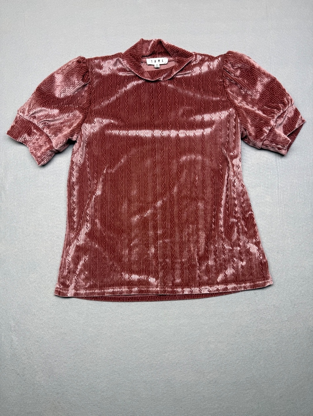 THML Velvet Puff Sleeve Top Women Small Burgundy